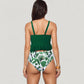 Peplum Lace-Up Tankini Top and High Waist Floral Print Bikini Bottom Two-Piece Swimsuit