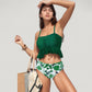 Peplum Lace-Up Tankini Top and High Waist Floral Print Bikini Bottom Two-Piece Swimsuit