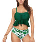 Peplum Lace-Up Tankini Top and High Waist Floral Print Bikini Bottom Two-Piece Swimsuit
