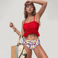 Peplum Lace-Up Tankini Top and High Waist Floral Print Bikini Bottom Two-Piece Swimsuit