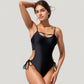 Cutout One-Piece Swimsuit with Strappy Chest Detail Adjustable Side Ties and Open Back Design