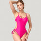 Cutout One-Piece Swimsuit with Strappy Chest Detail Adjustable Side Ties and Open Back Design