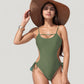Cutout One-Piece Swimsuit with Strappy Chest Detail Adjustable Side Ties and Open Back Design