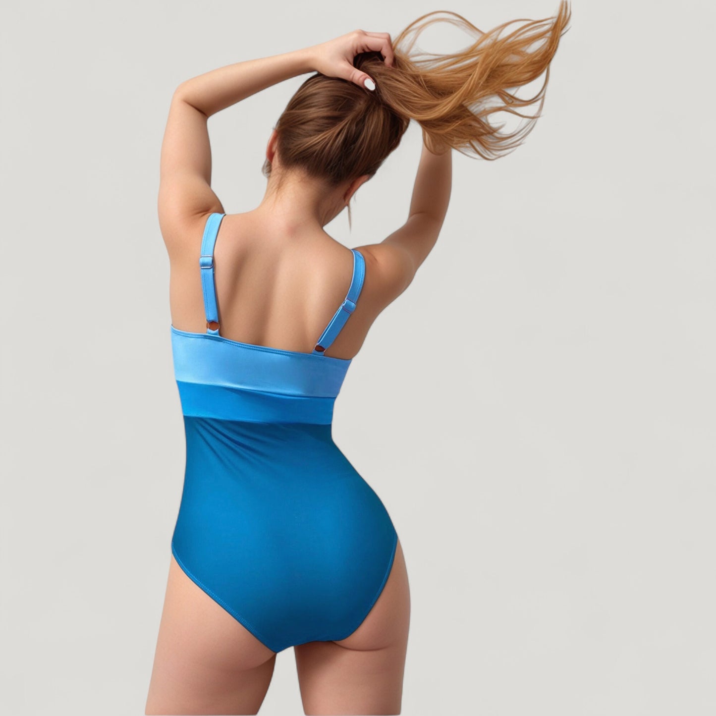 Ruched One-Piece Swimsuit with Wide Shoulder Straps and Colorblock Paneling