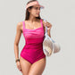Ruched One-Piece Swimsuit with Wide Shoulder Straps and Colorblock Paneling