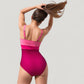 Ruched One-Piece Swimsuit with Wide Shoulder Straps and Colorblock Paneling
