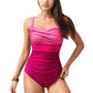 Ruched One-Piece Swimsuit with Wide Shoulder Straps and Colorblock Paneling