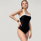 Halter One-Piece Swimsuit with Contrast Trim and Ruched Body for Flattering Support