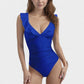 One Piece Swimsuit with Ruffle Shoulder Straps Deep V-Neckline and Front Ruched Detail