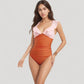 One Piece Swimsuit with Ruffle Shoulder Straps Deep V-Neckline and Front Ruched Detail