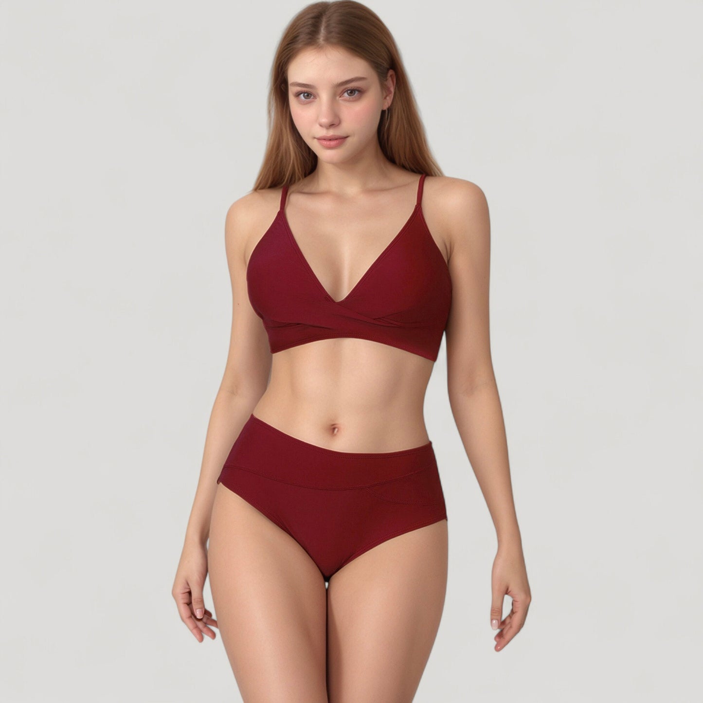 V-Neck Bikini Swimsuit with Crossover Top and High Waist Bottom