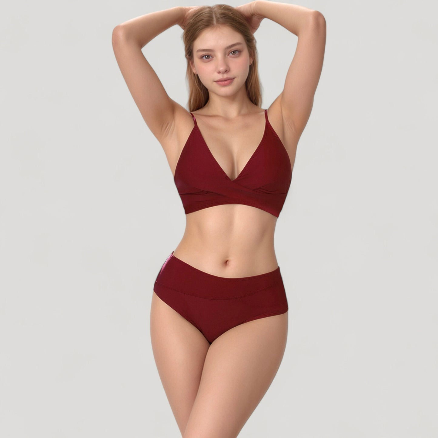 V-Neck Bikini Swimsuit with Crossover Top and High Waist Bottom