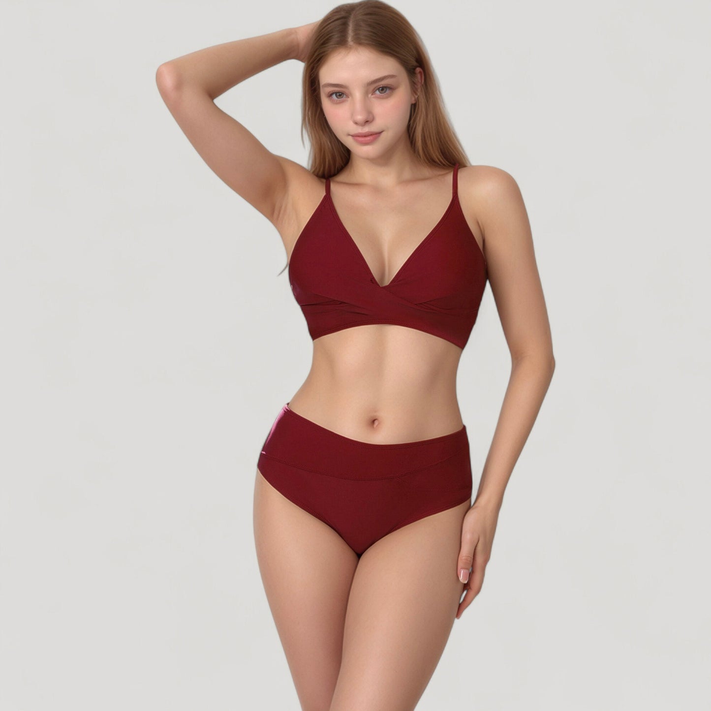 V-Neck Bikini Swimsuit with Crossover Top and High Waist Bottom