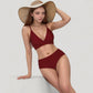 V-Neck Bikini Swimsuit with Crossover Top and High Waist Bottom