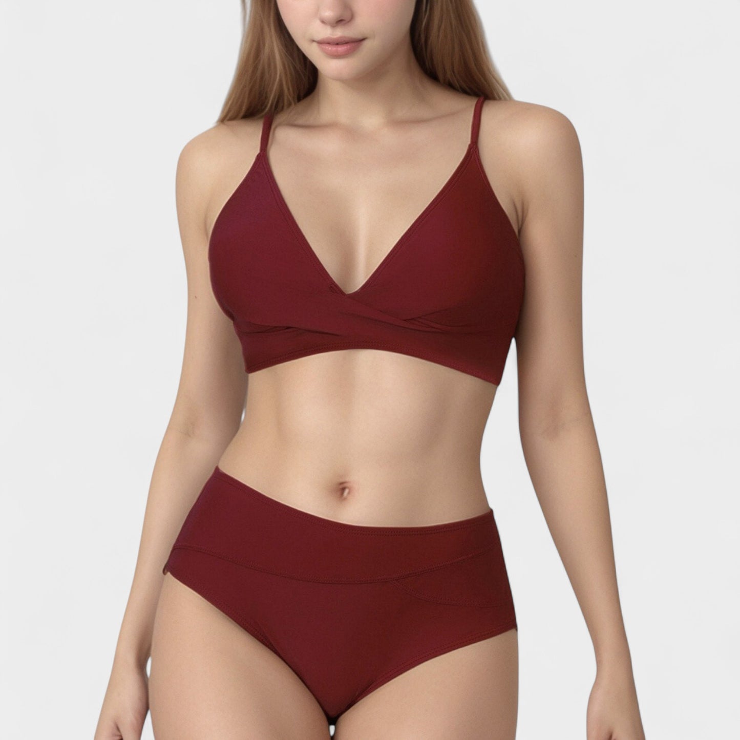V-Neck Bikini Swimsuit with Crossover Top and High Waist Bottom