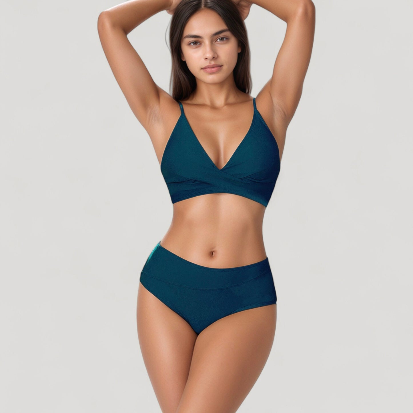 V-Neck Bikini Swimsuit with Crossover Top and High Waist Bottom