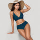 V-Neck Bikini Swimsuit with Crossover Top and High Waist Bottom