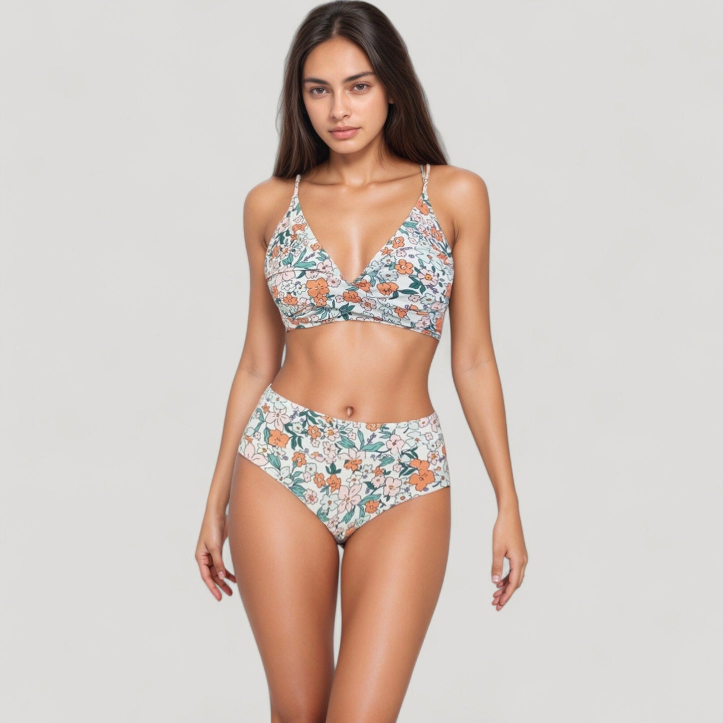 V-Neck Bikini Swimsuit with Crossover Top and High Waist Bottom