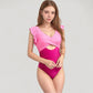 Ruffle Sleeve One Piece Swimsuit Cut Out Front Detail Ruched Waist Deep V Neckline