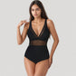 Deep V Mesh Panel One Piece Swimsuit with Sheer Waist Detail and Adjustable Straps