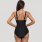Deep V Mesh Panel One Piece Swimsuit with Sheer Waist Detail and Adjustable Straps
