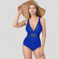Deep V Mesh Panel One Piece Swimsuit with Sheer Waist Detail and Adjustable Straps