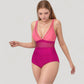 Deep V Mesh Panel One Piece Swimsuit with Sheer Waist Detail and Adjustable Straps