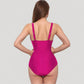 Deep V Mesh Panel One Piece Swimsuit with Sheer Waist Detail and Adjustable Straps