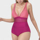 Deep V Mesh Panel One Piece Swimsuit with Sheer Waist Detail and Adjustable Straps