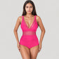 Deep V Mesh Panel One Piece Swimsuit with Sheer Waist Detail and Adjustable Straps