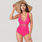 Deep V Mesh Panel One Piece Swimsuit with Sheer Waist Detail and Adjustable Straps