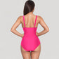 Deep V Mesh Panel One Piece Swimsuit with Sheer Waist Detail and Adjustable Straps