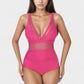 Deep V Mesh Panel One Piece Swimsuit with Sheer Waist Detail and Adjustable Straps