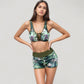 Tropical Floral Bikini Top with Lace-Up Front and High Waist Short Bottoms