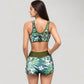 Tropical Floral Bikini Top with Lace-Up Front and High Waist Short Bottoms