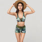 Tropical Floral Bikini Top with Lace-Up Front and High Waist Short Bottoms