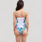 High Neck One Piece Swimsuit with Floral Side Panels and Ruched Waist Detail