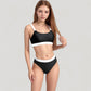 Two Tone Scoop Neck Bikini Top with Matching High Waist Bottoms and Adjustable Straps