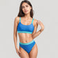 Two Tone Scoop Neck Bikini Top with Matching High Waist Bottoms and Adjustable Straps