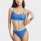 Two Tone Scoop Neck Bikini Top with Matching High Waist Bottoms and Adjustable Straps