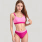 Two Tone Scoop Neck Bikini Top with Matching High Waist Bottoms and Adjustable Straps