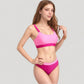 Two Tone Scoop Neck Bikini Top with Matching High Waist Bottoms and Adjustable Straps
