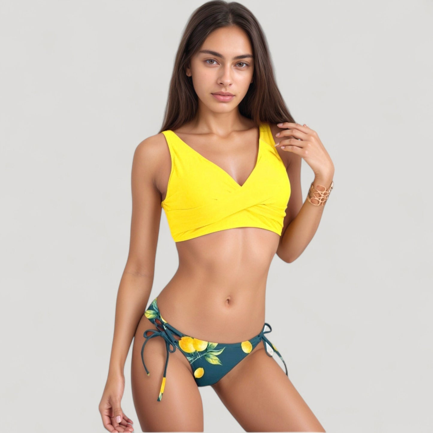 Crisscross Front Bikini Top with V-Neckline and Wide Straps for a Sleek Supportive Fit