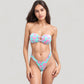 Strapless Bandeau Bikini Top with Front Knot Detail and Vibrant Retro Floral Print