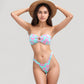 Strapless Bandeau Bikini Top with Front Knot Detail and Vibrant Retro Floral Print