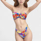 Strapless Bandeau Bikini Top with Front Knot Detail and Vibrant Retro Floral Print