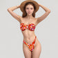 Strapless Bandeau Bikini Top with Front Knot Detail and Vibrant Retro Floral Print