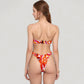 Strapless Bandeau Bikini Top with Front Knot Detail and Vibrant Retro Floral Print