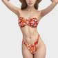 Strapless Bandeau Bikini Top with Front Knot Detail and Vibrant Retro Floral Print