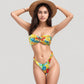 Strapless Bandeau Bikini Top with Front Knot Detail and Vibrant Retro Floral Print